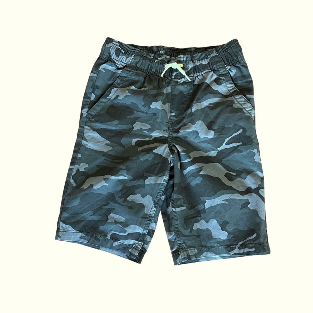 🌼 5/$20 George Boys Camo Cargo Shorts Green Gray Drawstring Waist Size 8 (M)